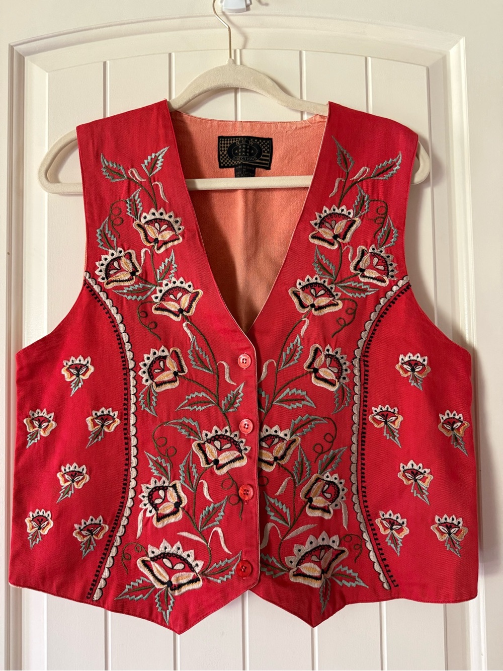 Vintage 1990's New Directions Embroidered Cotton Vest